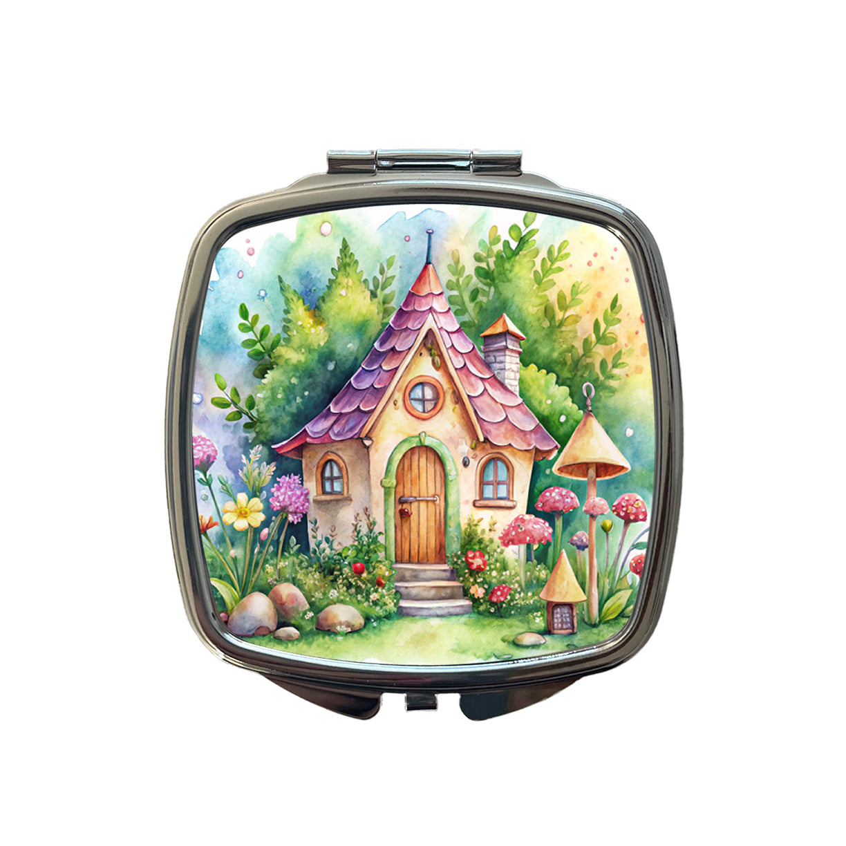 Fairy House Watercolor Adorable Small Travel Purse Handbag Pocket Makeup Compact Mirror