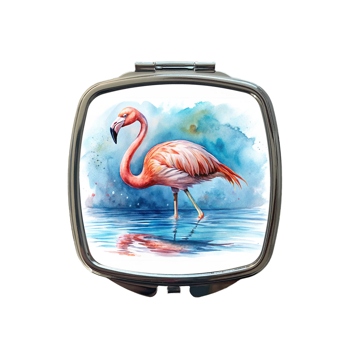 Flamingo Bird In Water Watercolor Small Travel Purse Handbag Pocket Makeup Compact Mirror