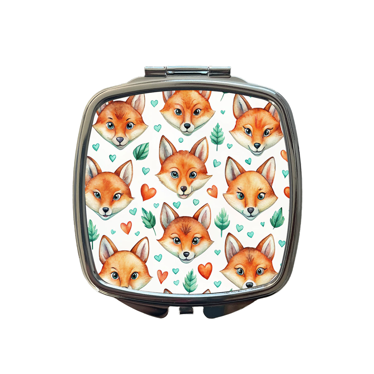 Fox Faces Hearts Watercolor Small Travel Purse Handbag Pocket Makeup Compact Mirror