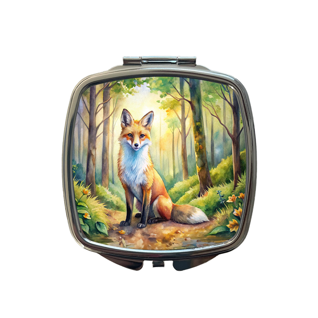 Fox Sitting In Forest Watercolor Small Travel Purse Handbag Pocket Makeup Compact Mirror