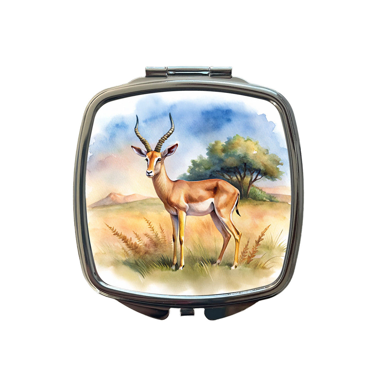 Gazelle African Plain Watercolor Design Small Travel Purse Handbag Pocket Makeup Compact Mirror