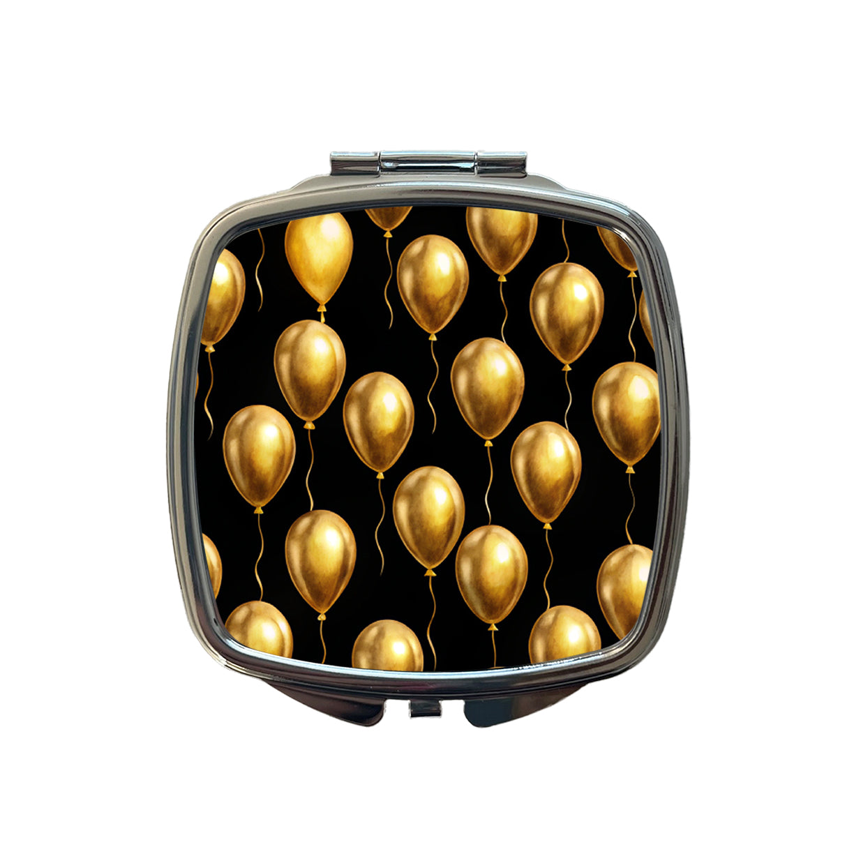 Gold Balloons Black Background Birthday Anniversary Small Travel Purse Handbag Pocket Makeup Compact Mirror
