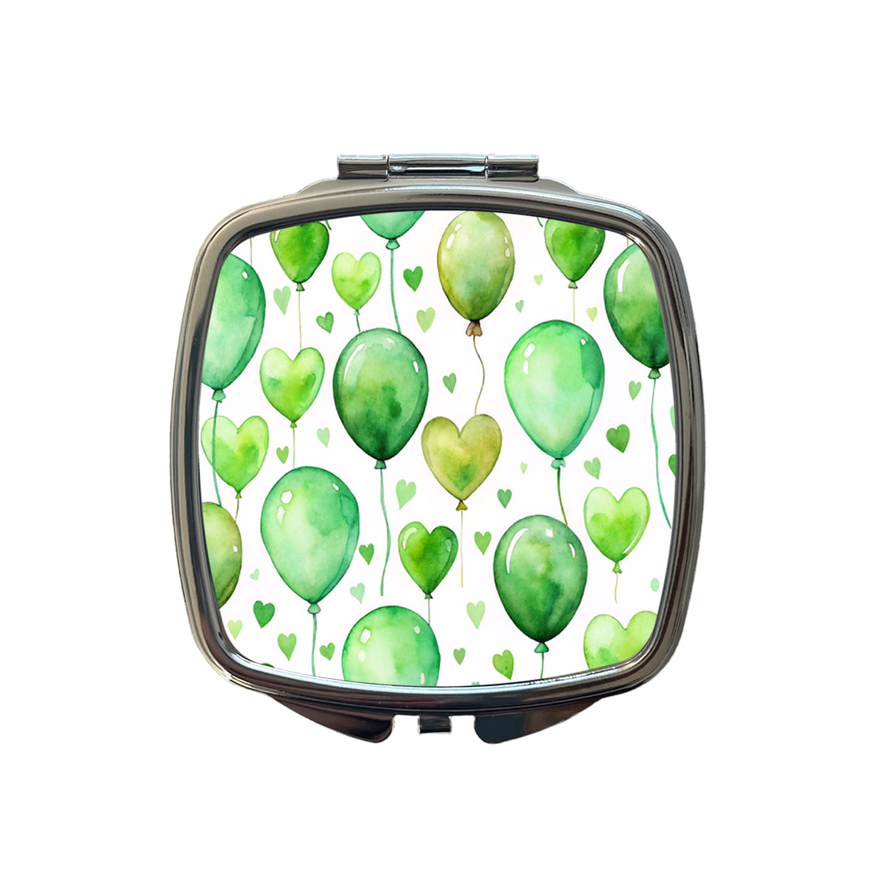 Green Balloons Hearts Watercolor Birthday Small Travel Purse Handbag Pocket Makeup Compact Mirror