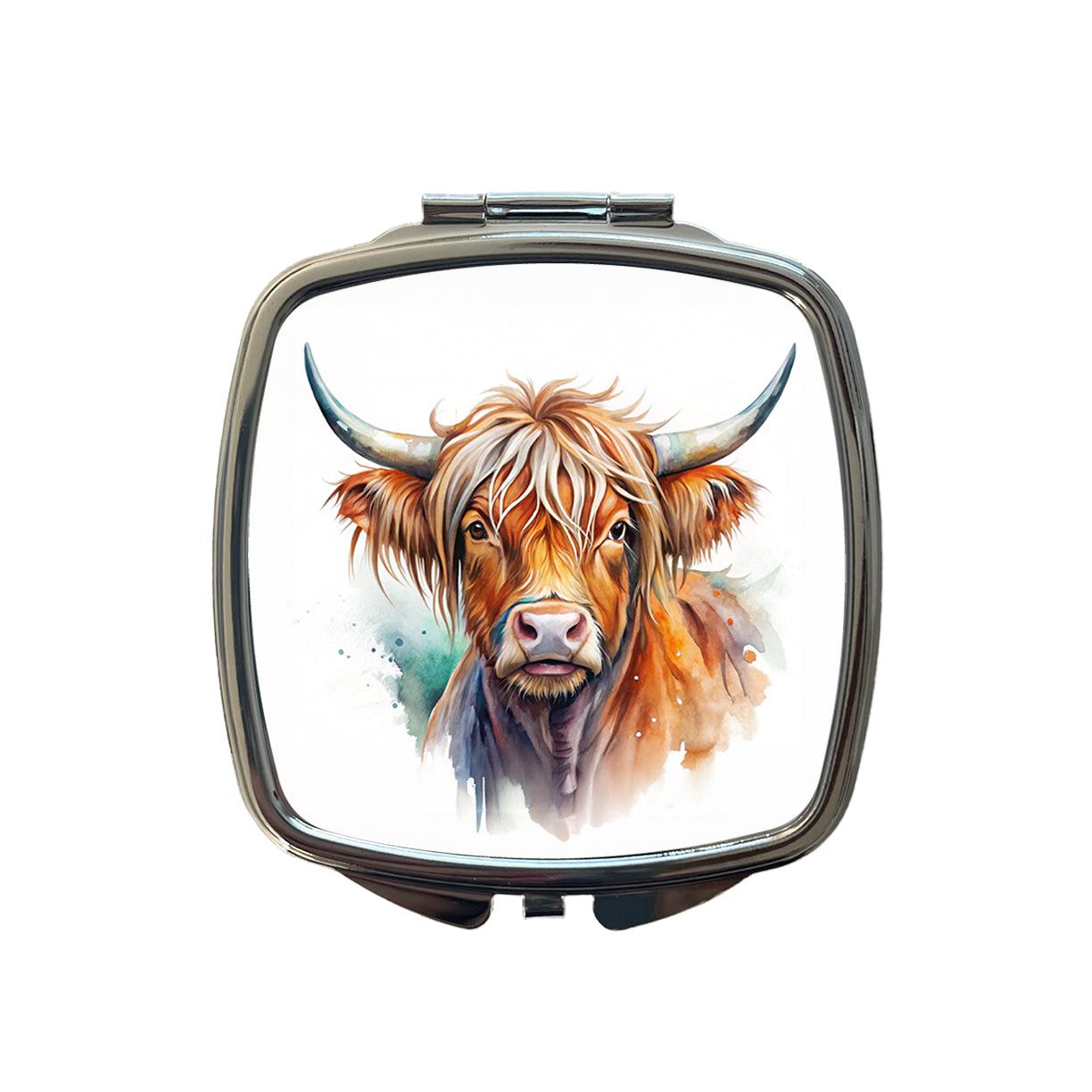 Highland Cow Watercolor Design Small Travel Purse Handbag Pocket Makeup Compact Mirror