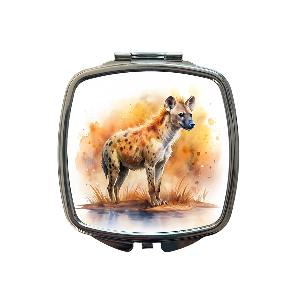 Hyena African Plain Watercolor Design Small Travel Purse Handbag Pocket Makeup Compact Mirror