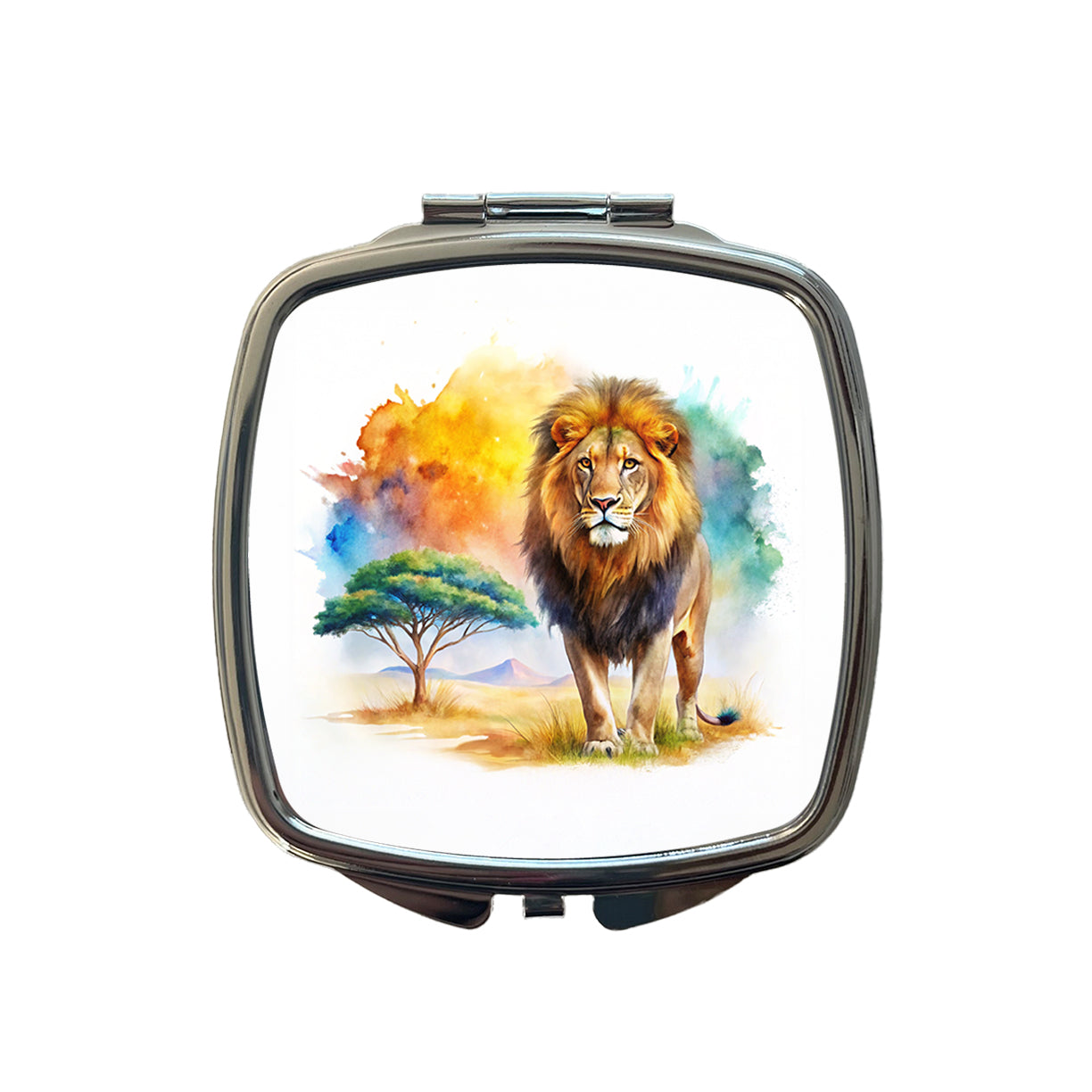 Lion African Plain Beautiful Watercolor Small Travel Purse Handbag Pocket Makeup Compact Mirror