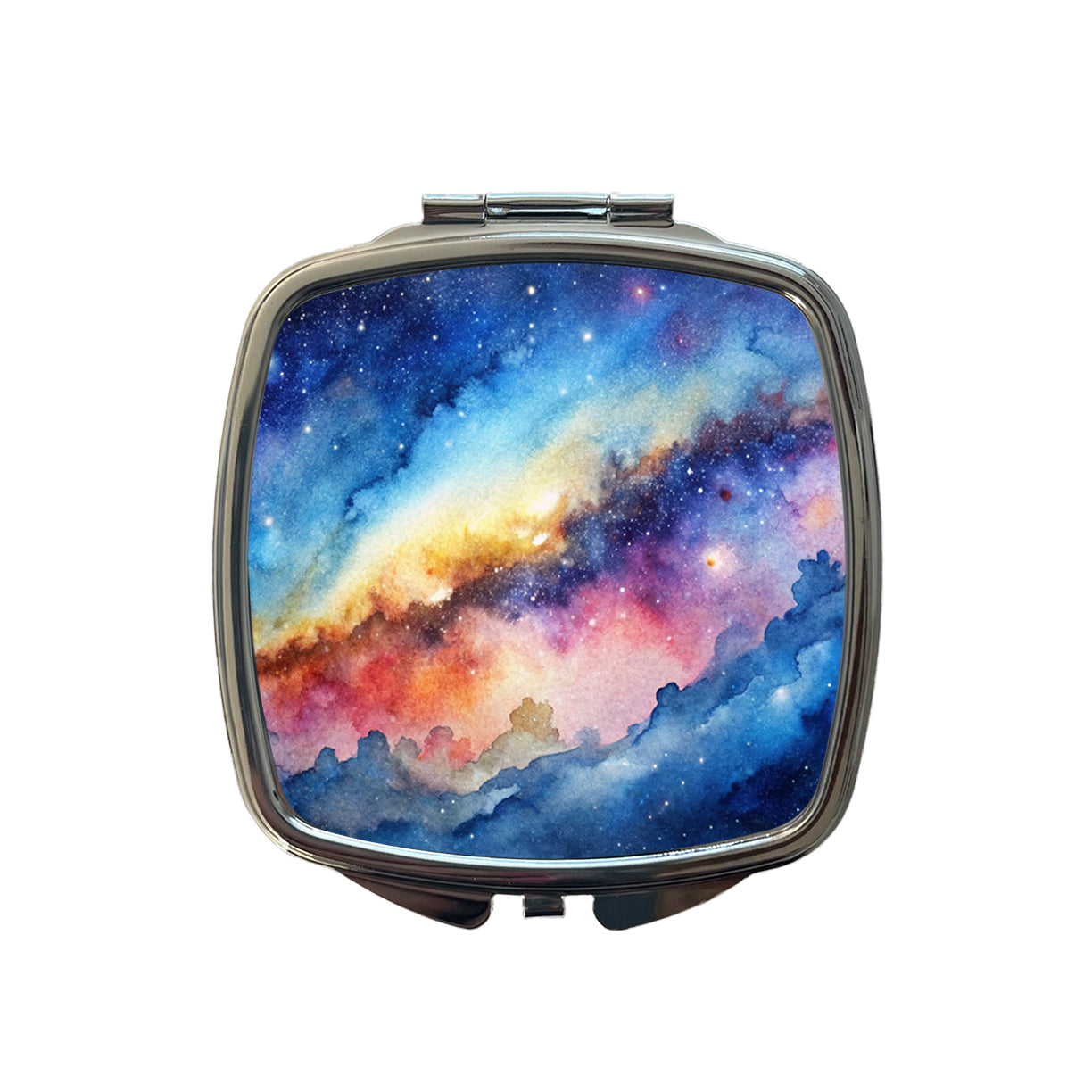 Milky Way Space Watercolor Design Stars Small Travel Purse Handbag Pocket Makeup Compact Mirror