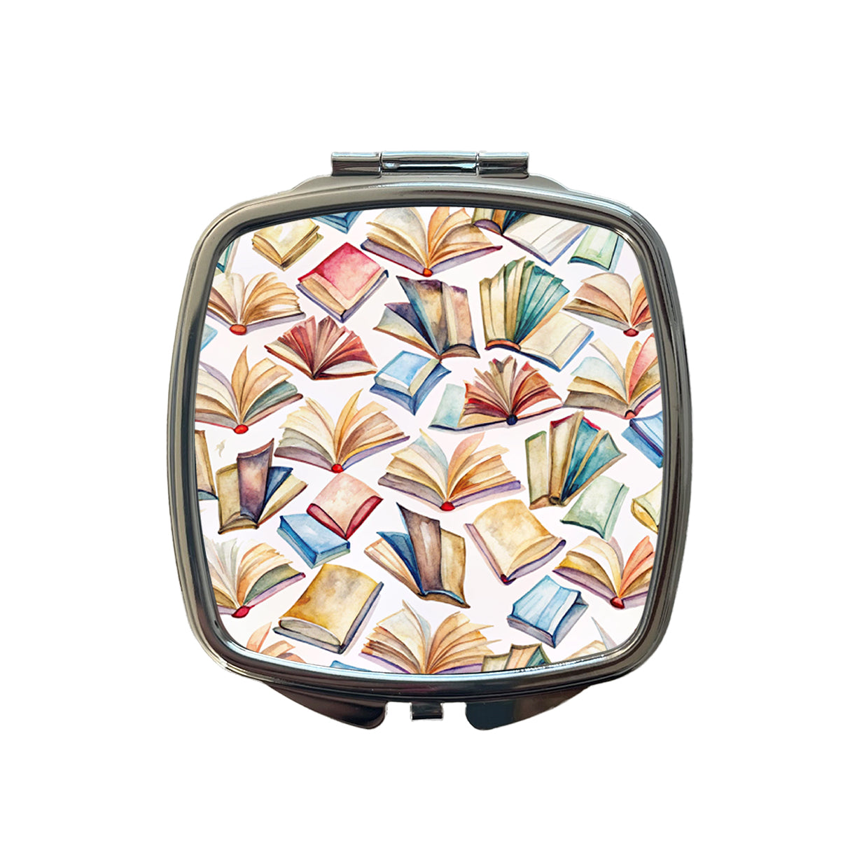 Open Books Watercolor Reader Reading Small Travel Purse Handbag Pocket Makeup Compact Mirror