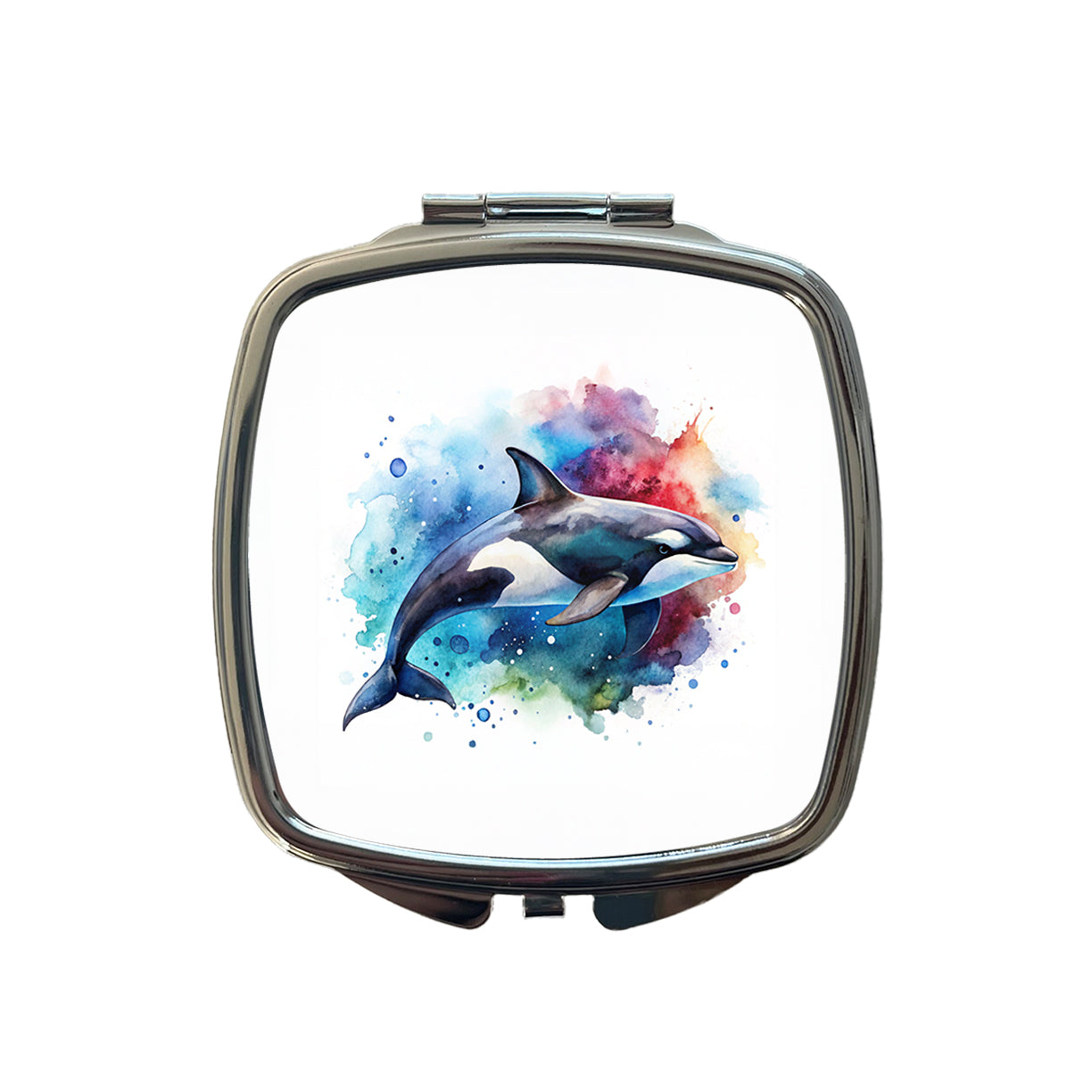 Orca Whale Colorful Watercolor Design Small Travel Purse Handbag Pocket Makeup Compact Mirror