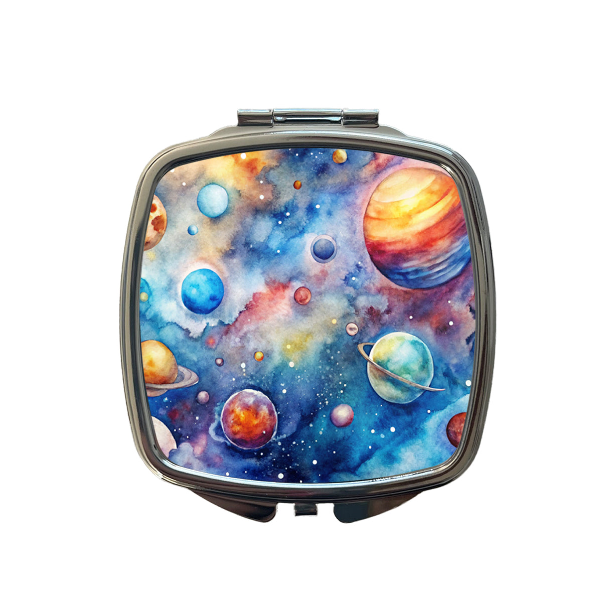 Outer Space Watercolor Astronomy Small Travel Purse Handbag Pocket Makeup Compact Mirror