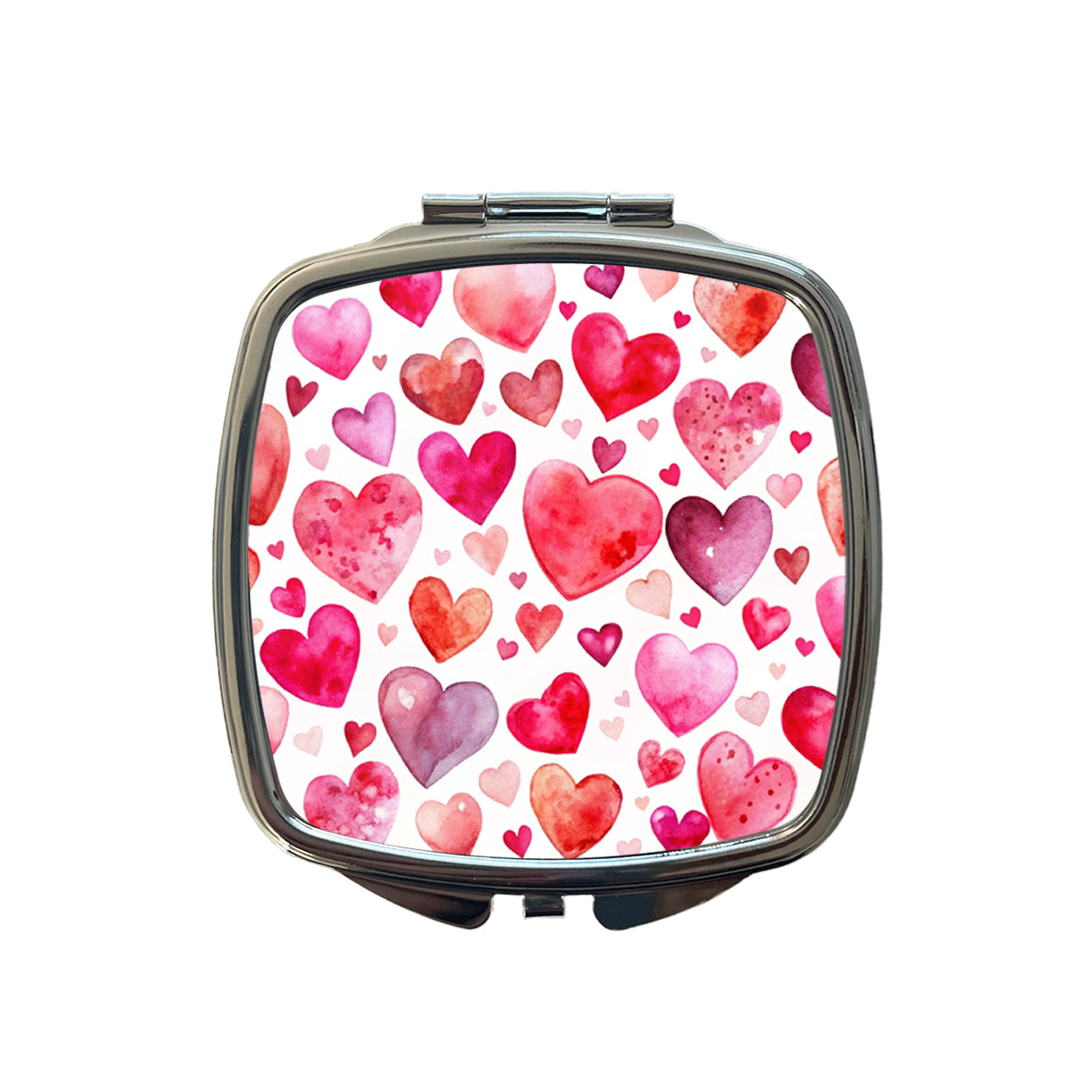Pink And Red Scattered Hearts Watercolor Small Travel Purse Handbag Pocket Makeup Compact Mirror