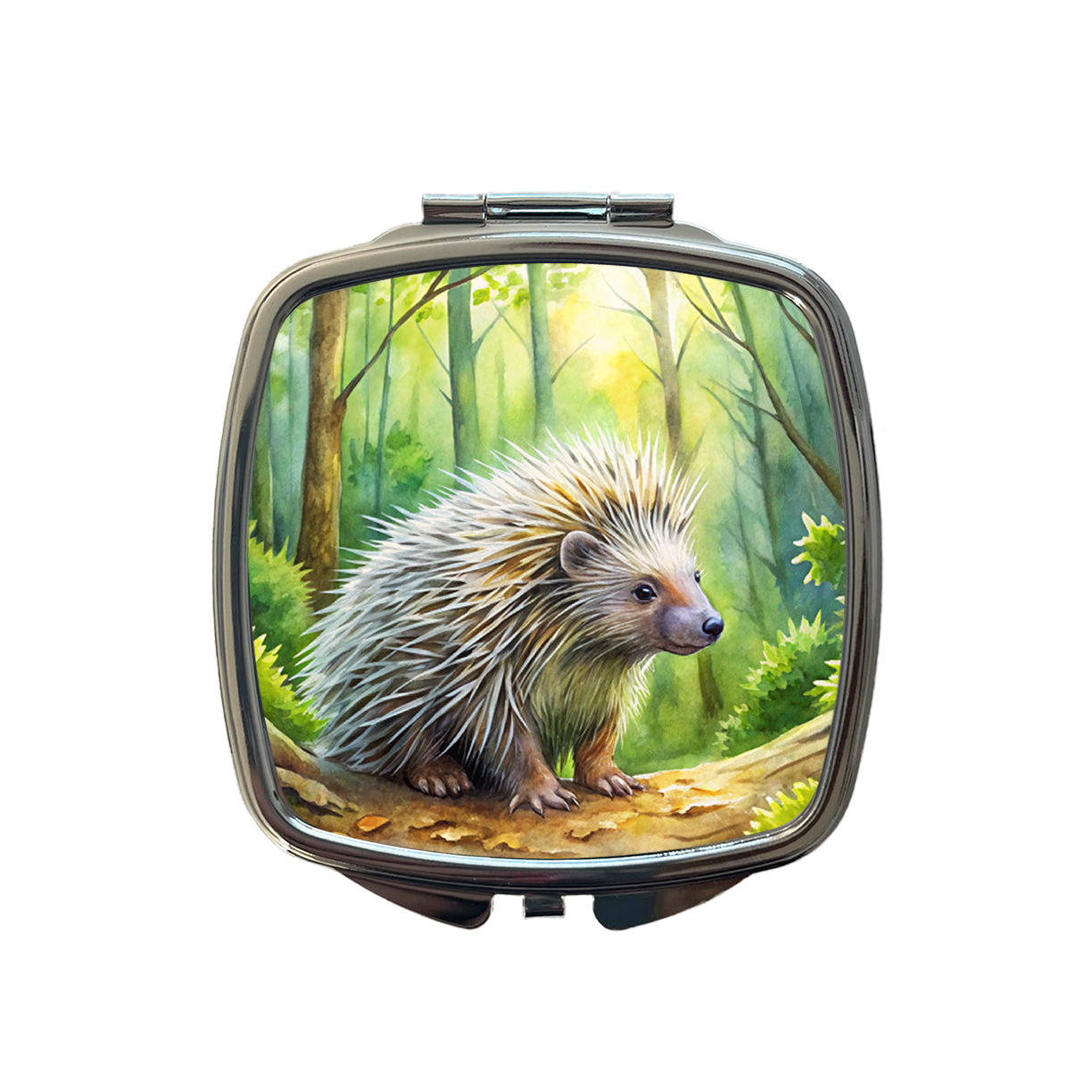 Porcupine In Forest Watercolor Small Travel Purse Handbag Pocket Makeup Compact Mirror