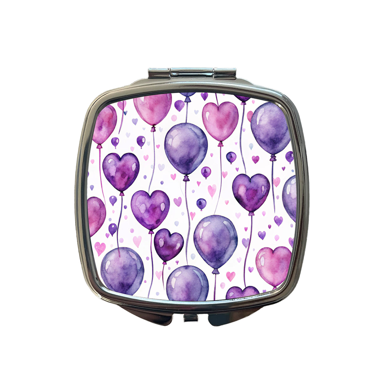 Purple Balloons Hearts Watercolor Birthday Small Travel Purse Handbag Pocket Makeup Compact Mirror