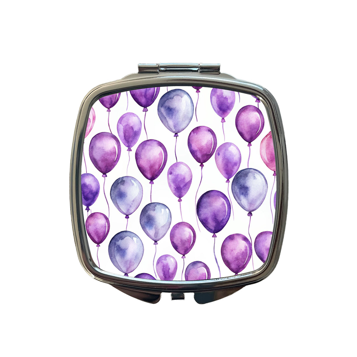 Purple Balloons Watercolor Birthday Small Travel Purse Handbag Pocket Makeup Compact Mirror