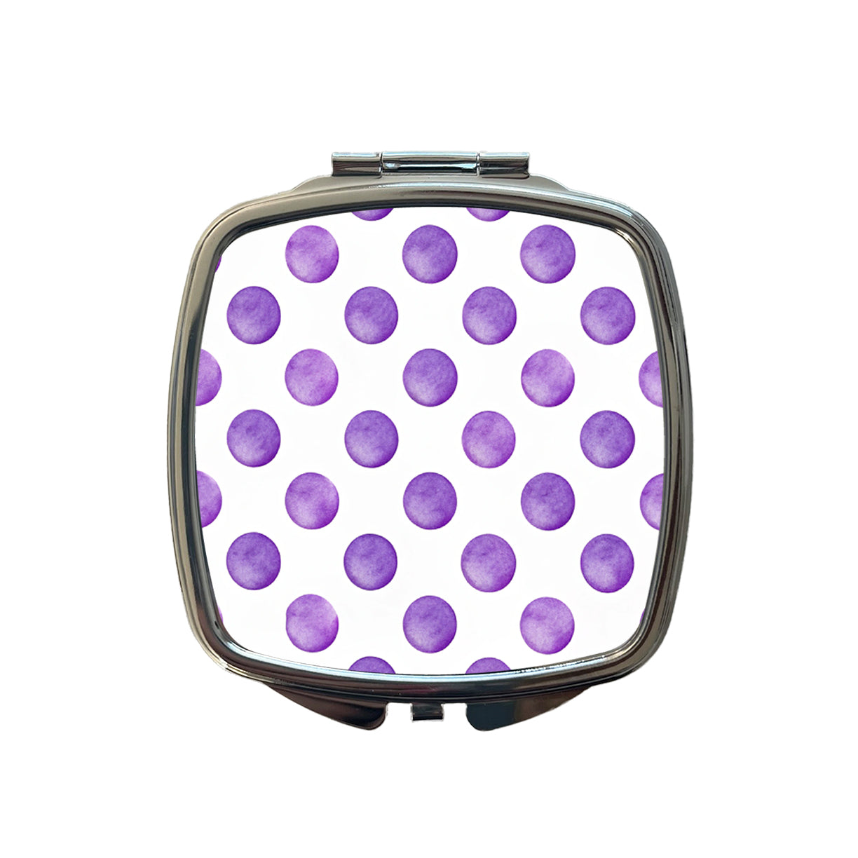 Purple Polka Dots White Background Small Travel Purse Handbag Pocket Makeup Compact Mirror