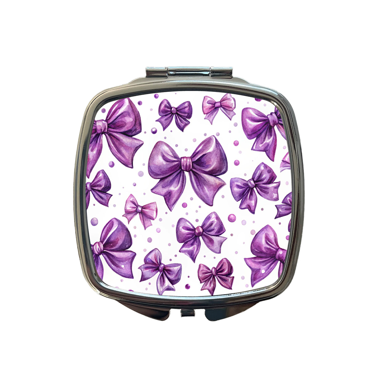 Purple Scattered Coquette Bows Watercolor Small Travel Purse Handbag Pocket Makeup Compact Mirror