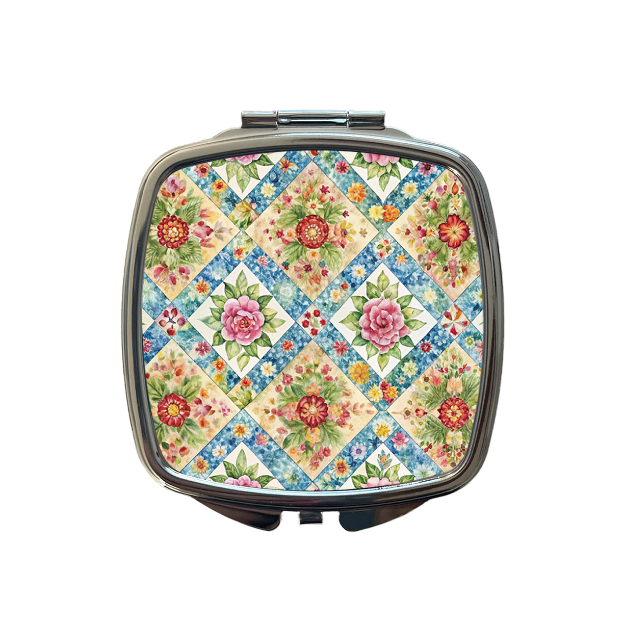 Quilt Floral Pattern Quilter Sewing Small Travel Purse Handbag Pocket Makeup Compact Mirror
