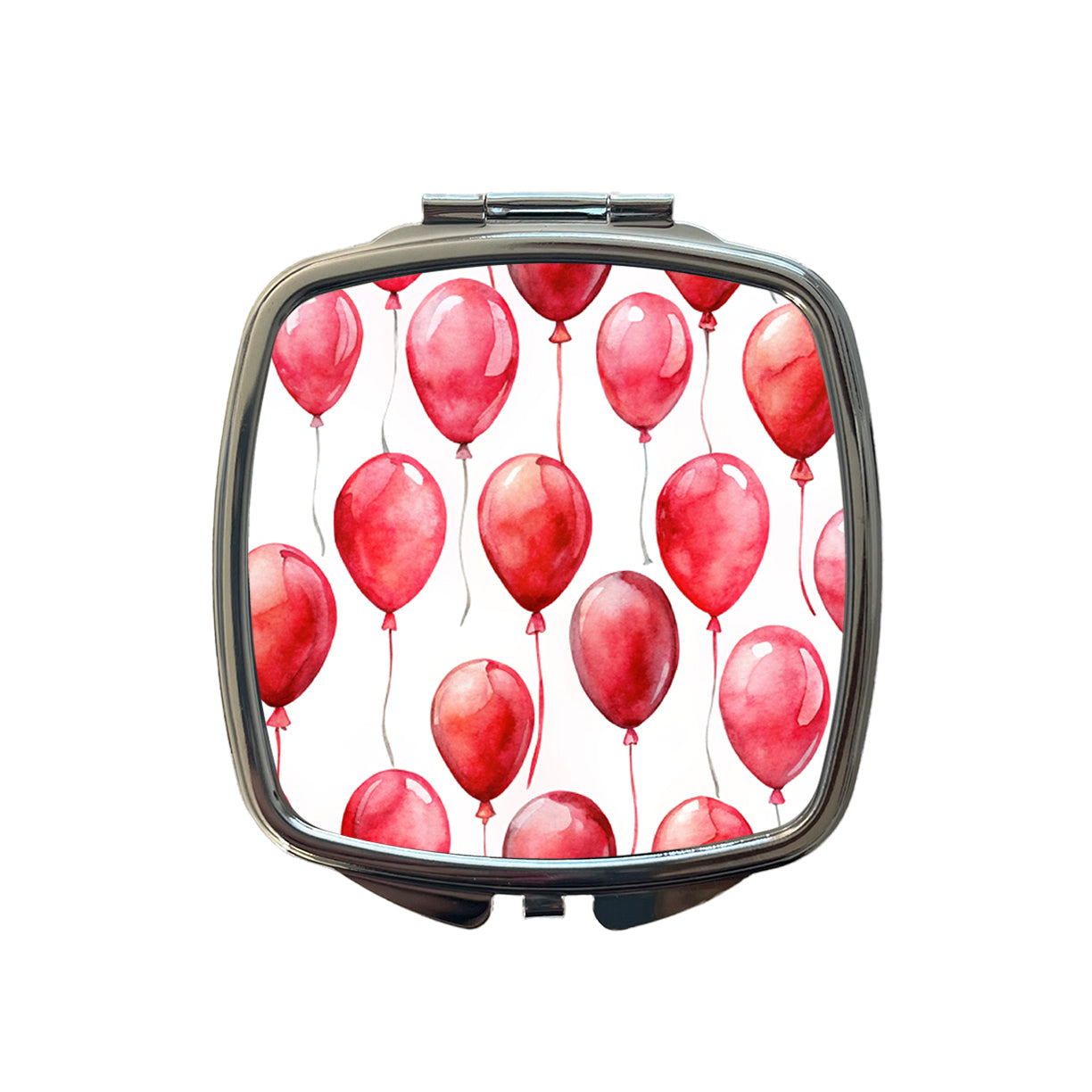 Red Balloons Watercolor Birthday Small Travel Purse Handbag Pocket Makeup Compact Mirror