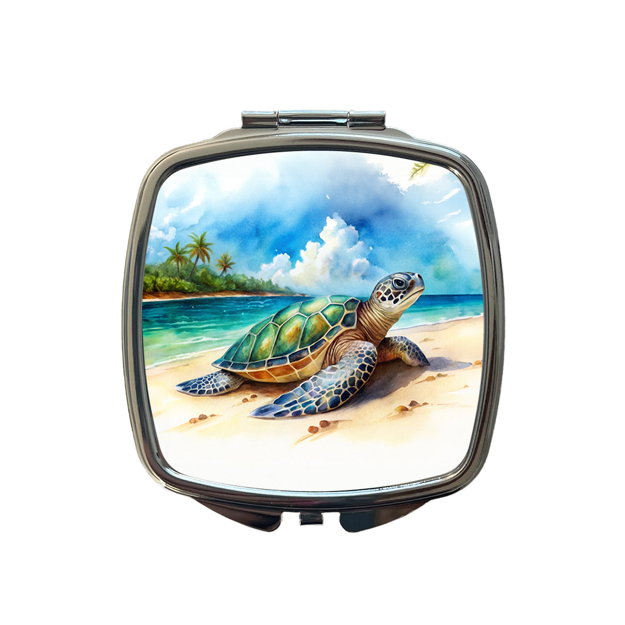 Sea Turtle Beach Watercolor Design Small Travel Purse Handbag Pocket Makeup Compact Mirror