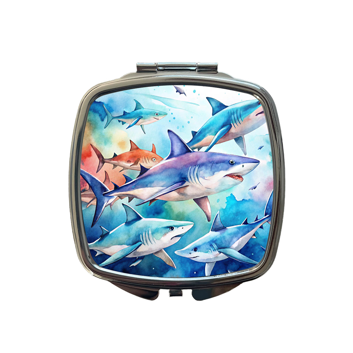 Sharks Watercolor Design Small Travel Purse Handbag Pocket Makeup Compact Mirror