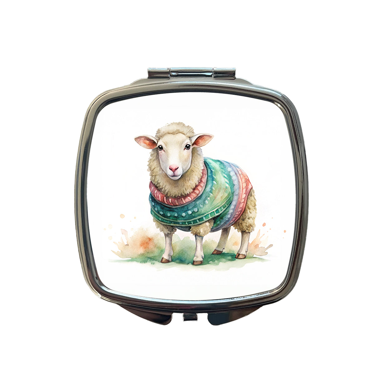 Sheep Wearing A Sweater Watercolor Small Travel Purse Handbag Pocket Makeup Compact Mirror