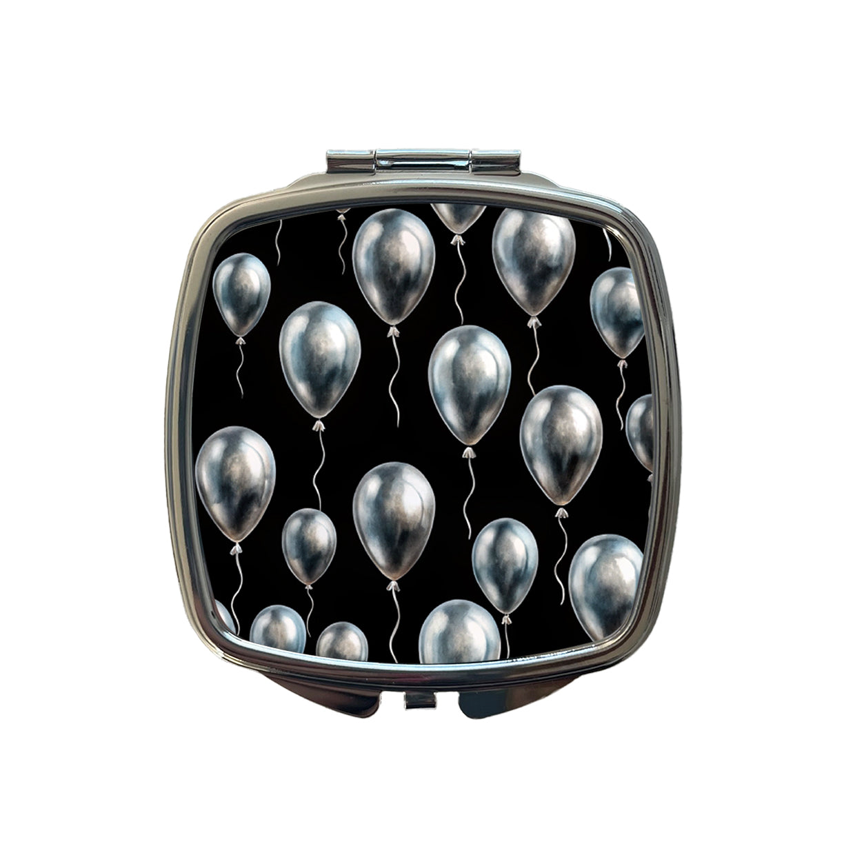 Silver Balloons Black Background Birthday Anniversary Small Travel Purse Handbag Pocket Makeup Compact Mirror