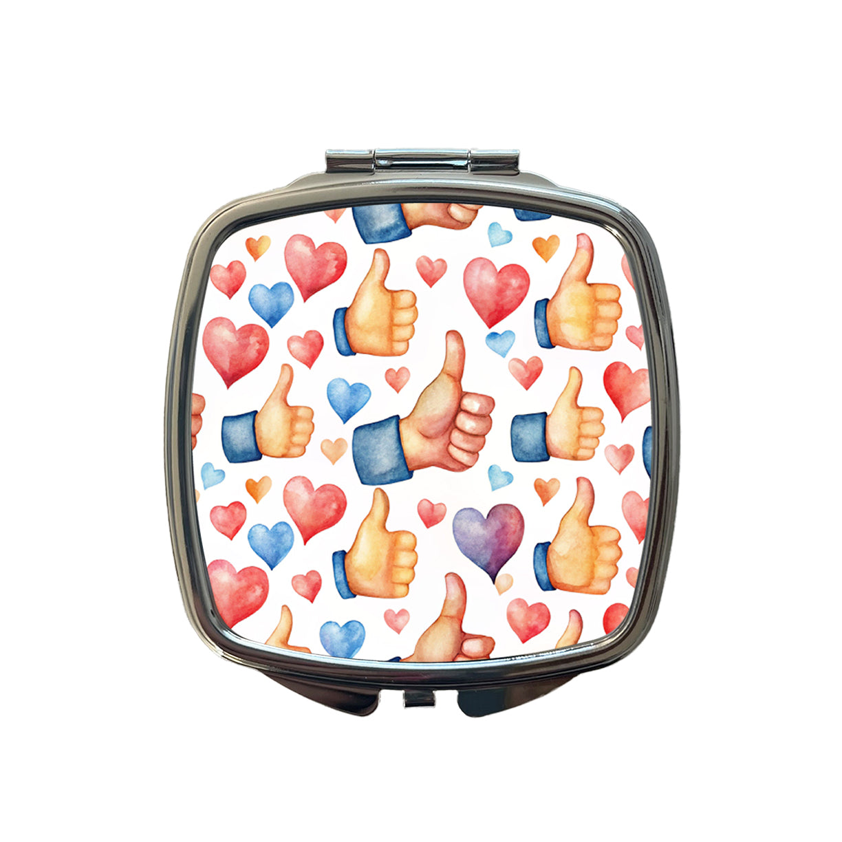 Thumbs Up Hearts Watercolor Small Travel Purse Handbag Pocket Makeup Compact Mirror