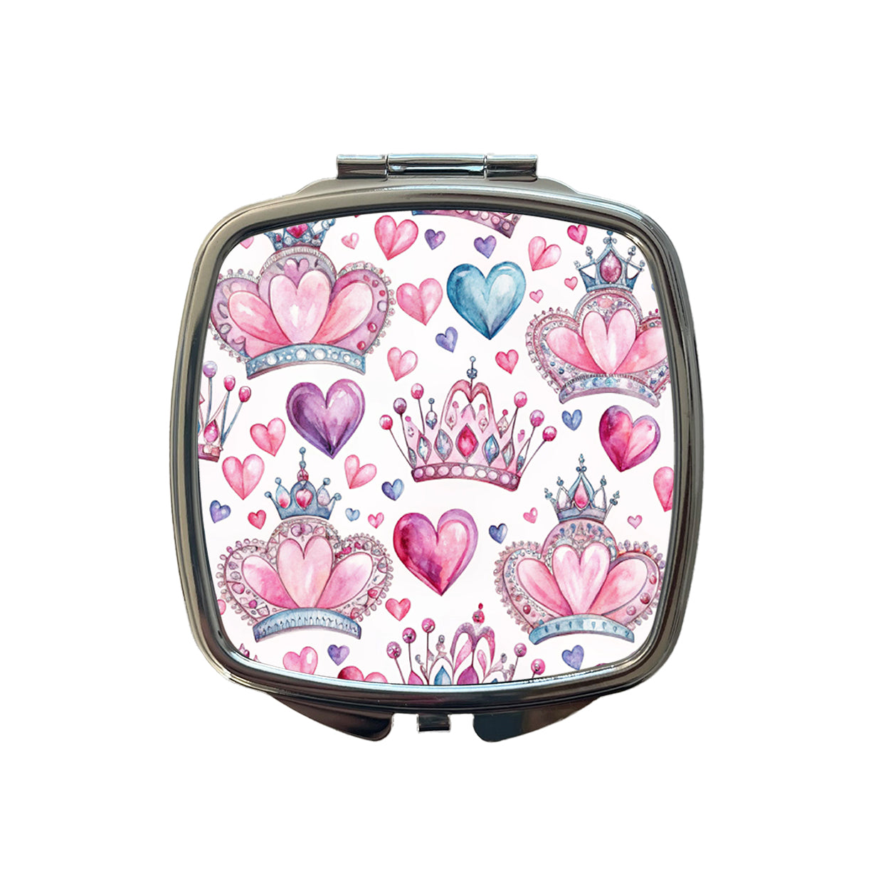 Tiaras Crowns Royalty Hearts Watercolor Small Travel Purse Handbag Pocket Makeup Compact Mirror