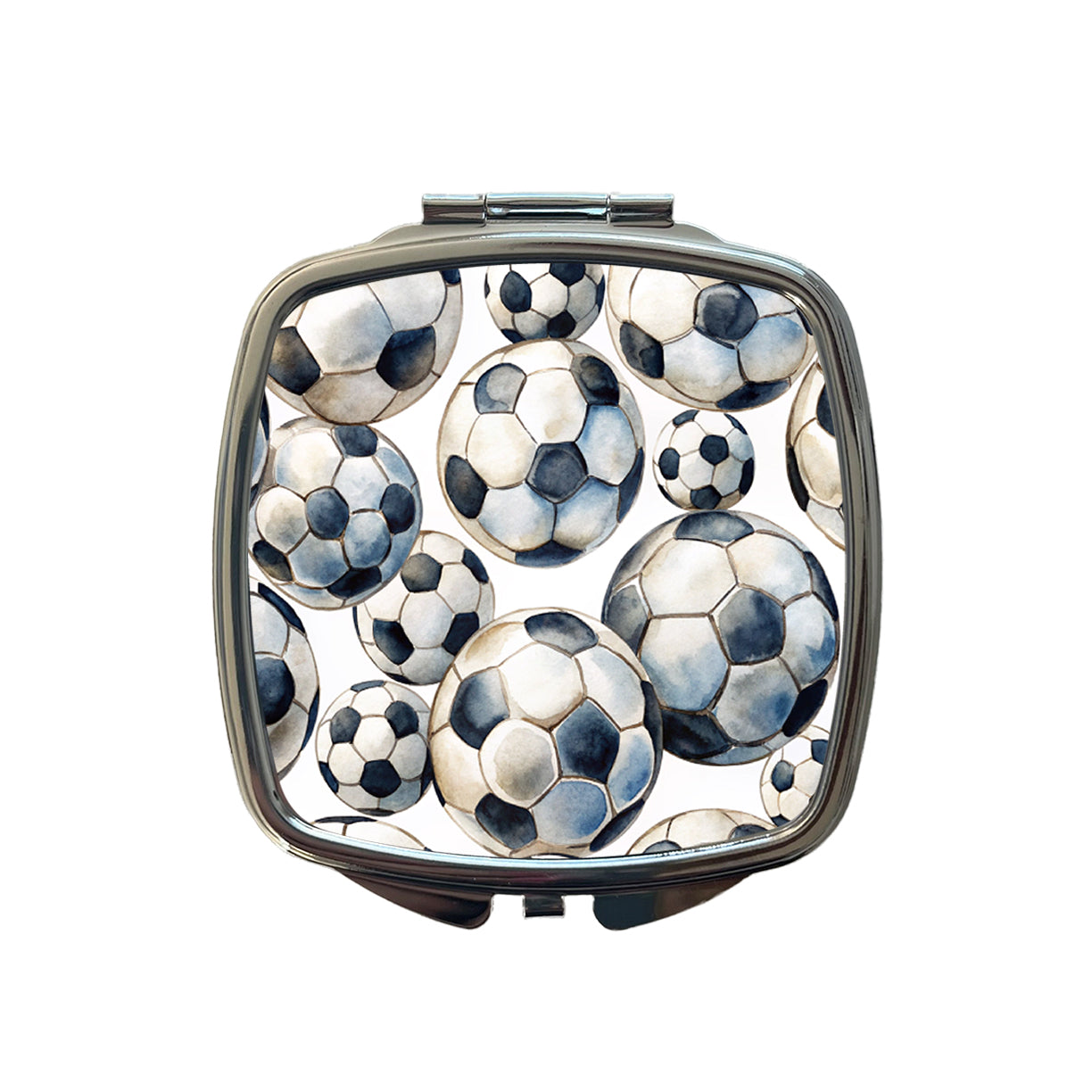 White Black Soccer Balls Watercolor Small Travel Purse Handbag Pocket Makeup Compact Mirror