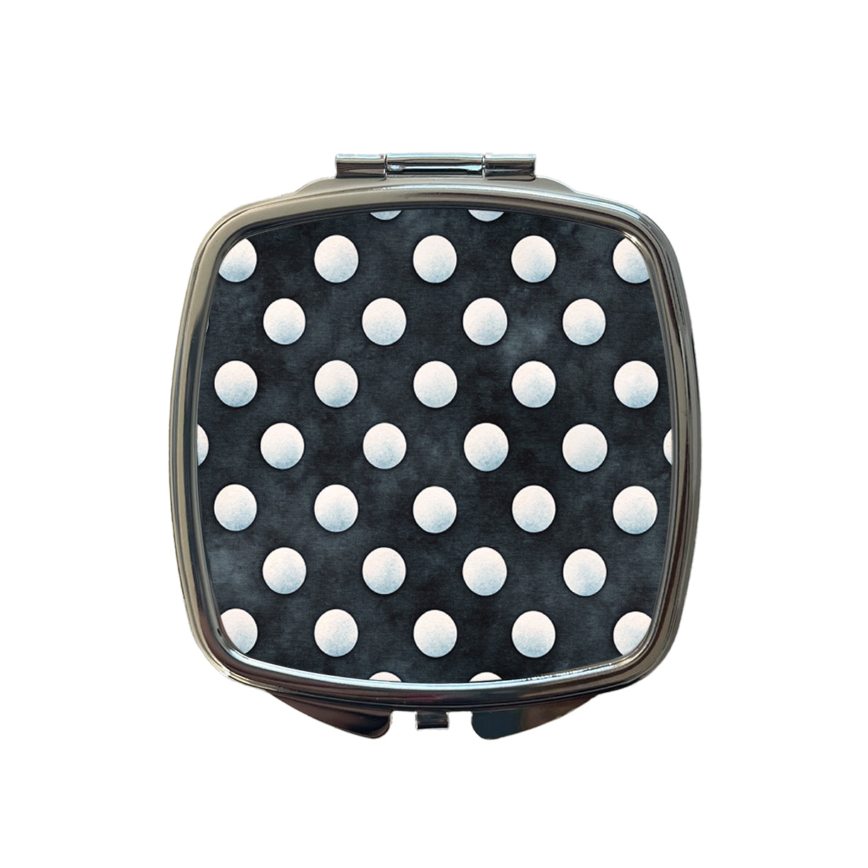 White Polka Dots Black Background Small Travel Purse Handbag Pocket Makeup Compact Mirror