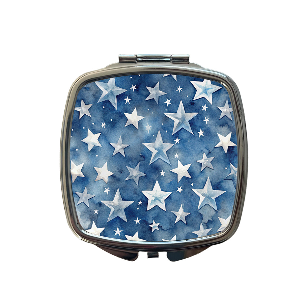 White Stars Blue Background Watercolor Small Travel Purse Handbag Pocket Makeup Compact Mirror