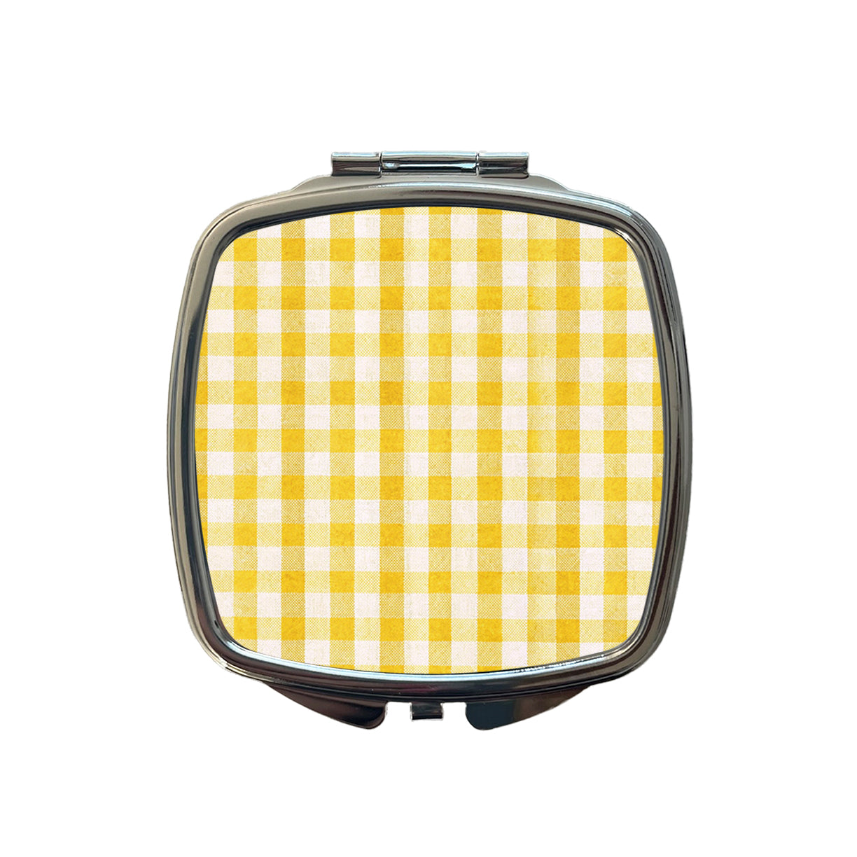 Yellow White Gingham Watercolor Small Travel Purse Handbag Pocket Makeup Compact Mirror