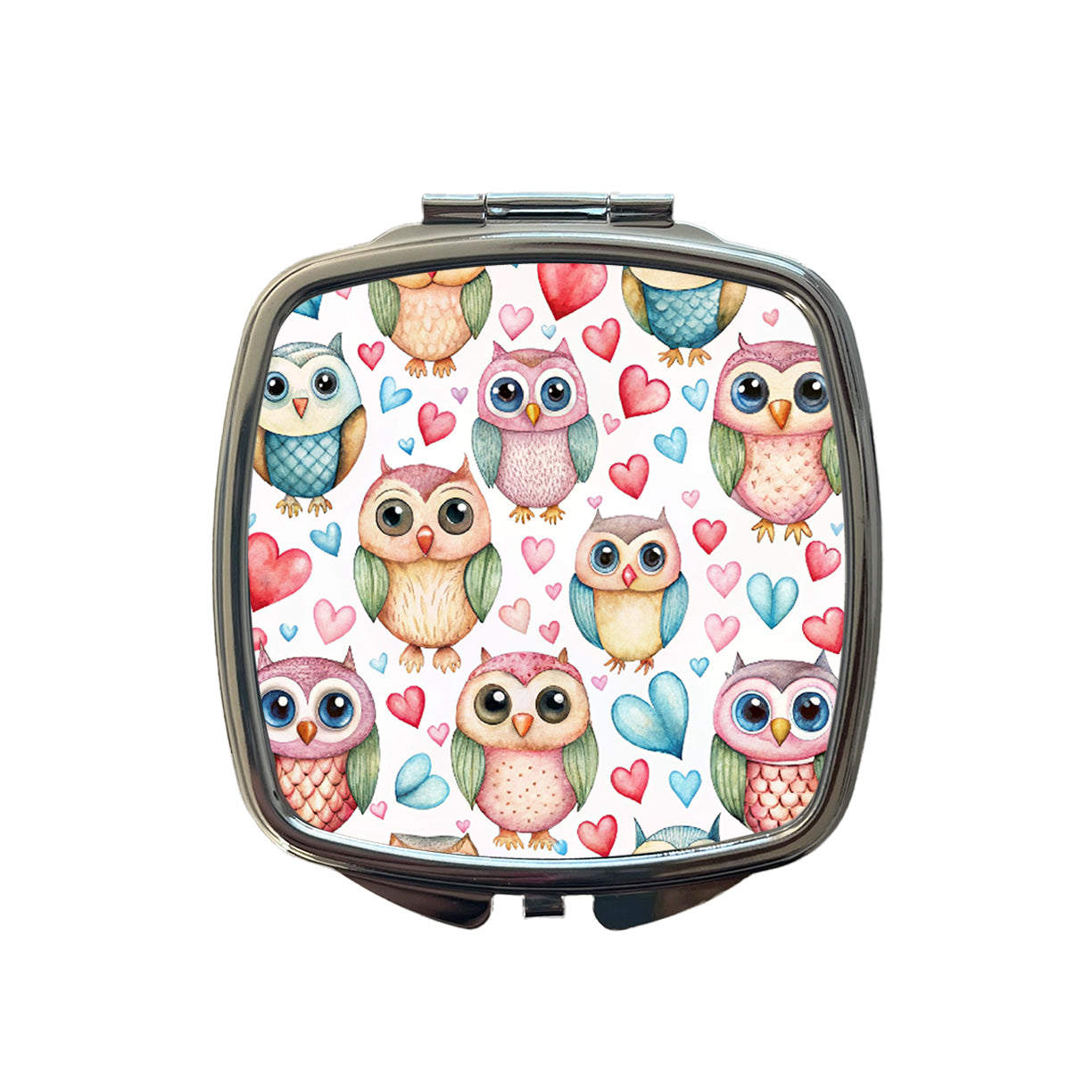 Adorable Owls And Hearts Small Travel Purse Handbag Pocket Makeup Compact Mirror
