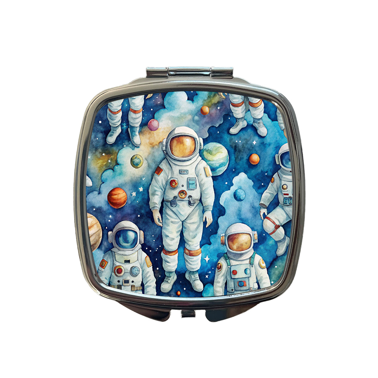 Astronauts In Space Watercolor Small Travel Purse Handbag Pocket Makeup Compact Mirror