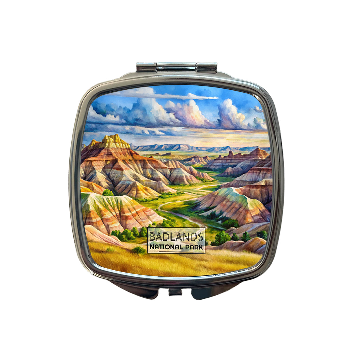 Badlands National Park South Dakota Watercolor Small Travel Purse Handbag Pocket Makeup Compact Mirror