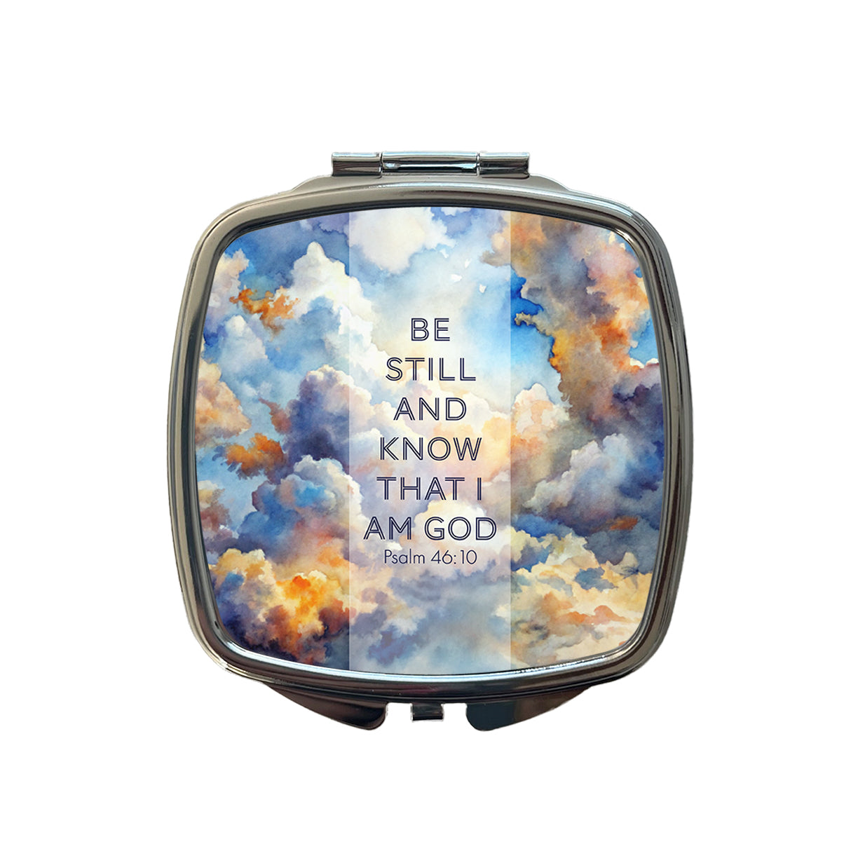 Be Still Know That I Am God Clouds Heavens Psalm Christian Inspirational Small Travel Purse Handbag Pocket Makeup Compact Mirror