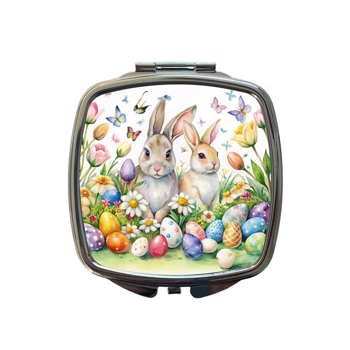 Beautiful Easter Bunnies Rabbits Eggs Flowers Small Travel Purse Handbag Pocket Makeup Compact Mirror