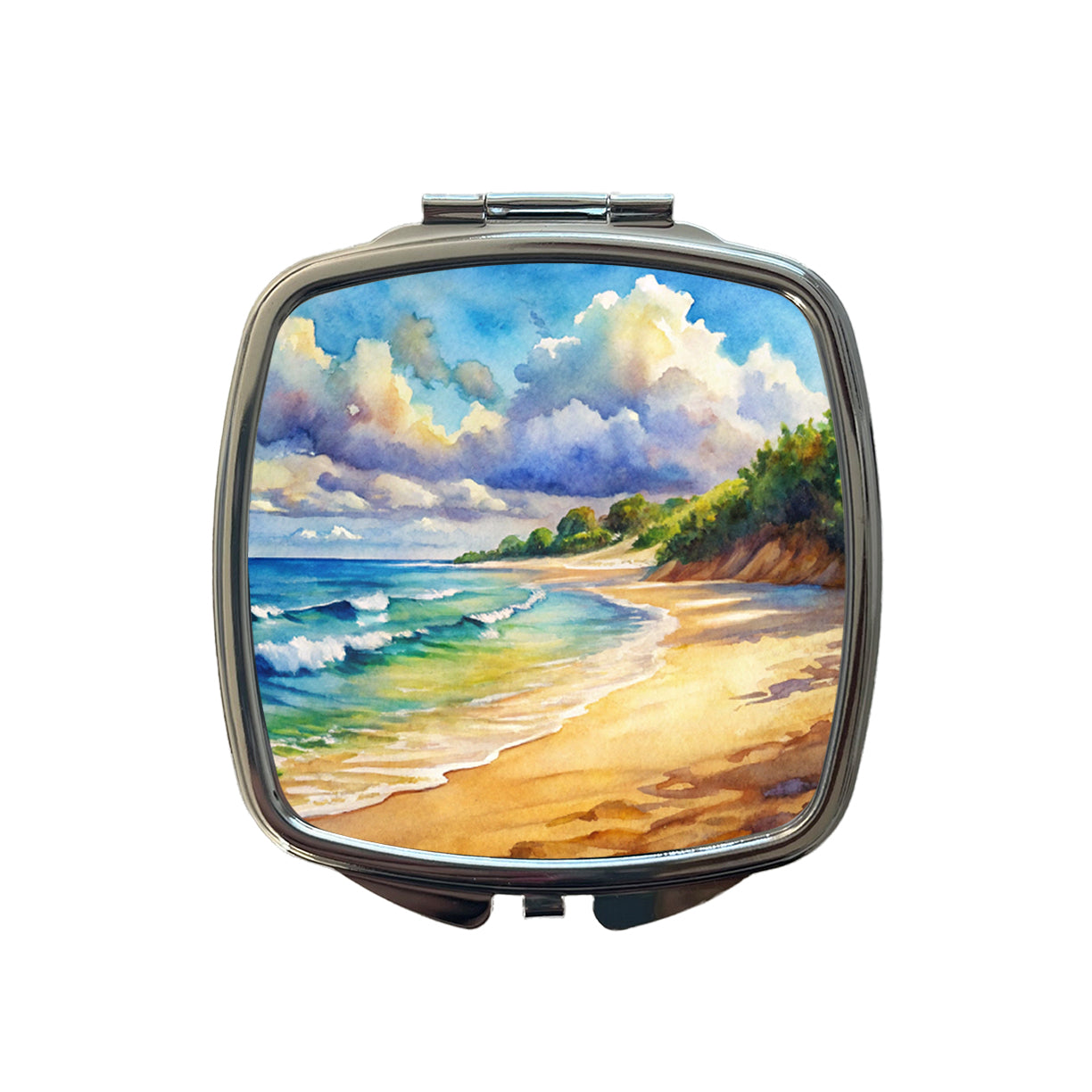 Beautiful Sandy Beach Watercolor Small Travel Purse Handbag Pocket Makeup Compact Mirror