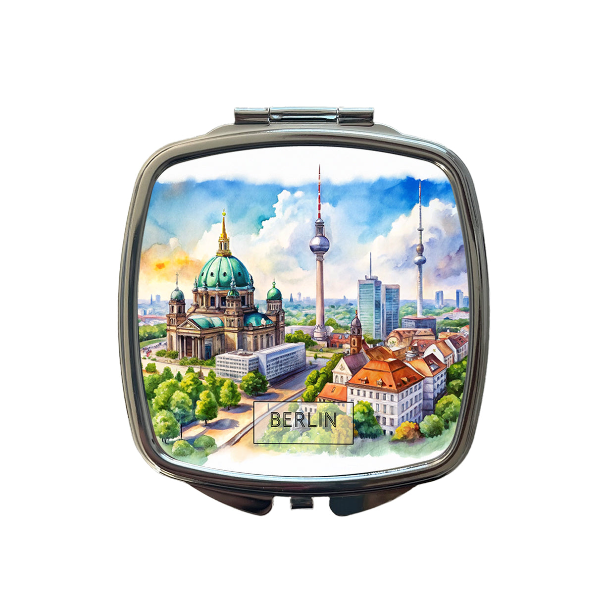 Berlin Germany Travel City Watercolor Small Travel Purse Handbag Pocket Makeup Compact Mirror