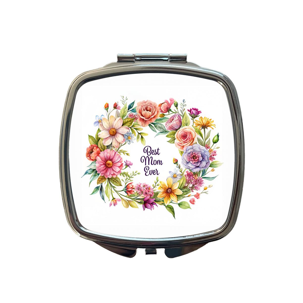 Best Mom Ever Flowers Small Travel Purse Handbag Pocket Makeup Compact Mirror