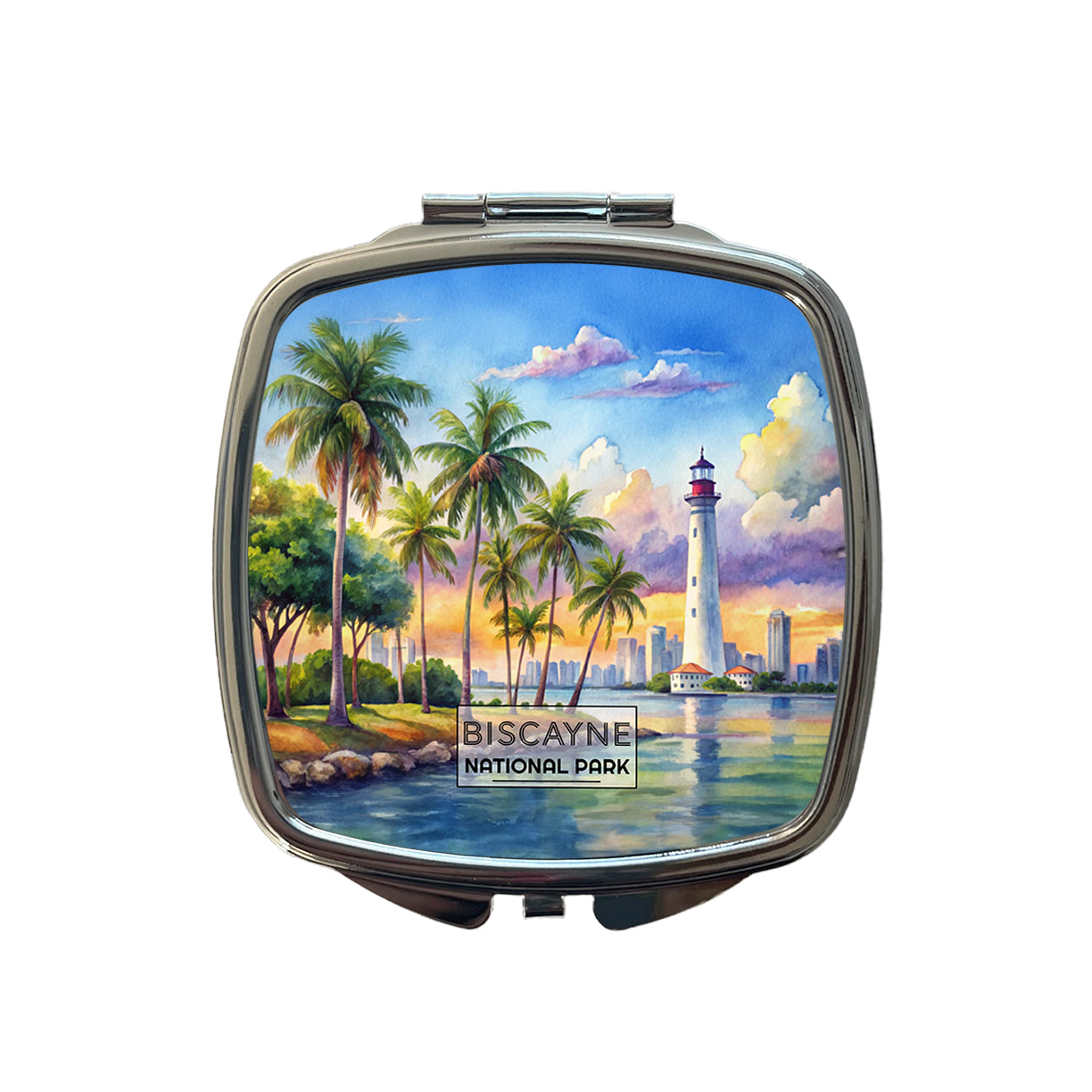 Biscayne National Park Florida Watercolor Small Travel Purse Handbag Pocket Makeup Compact Mirror