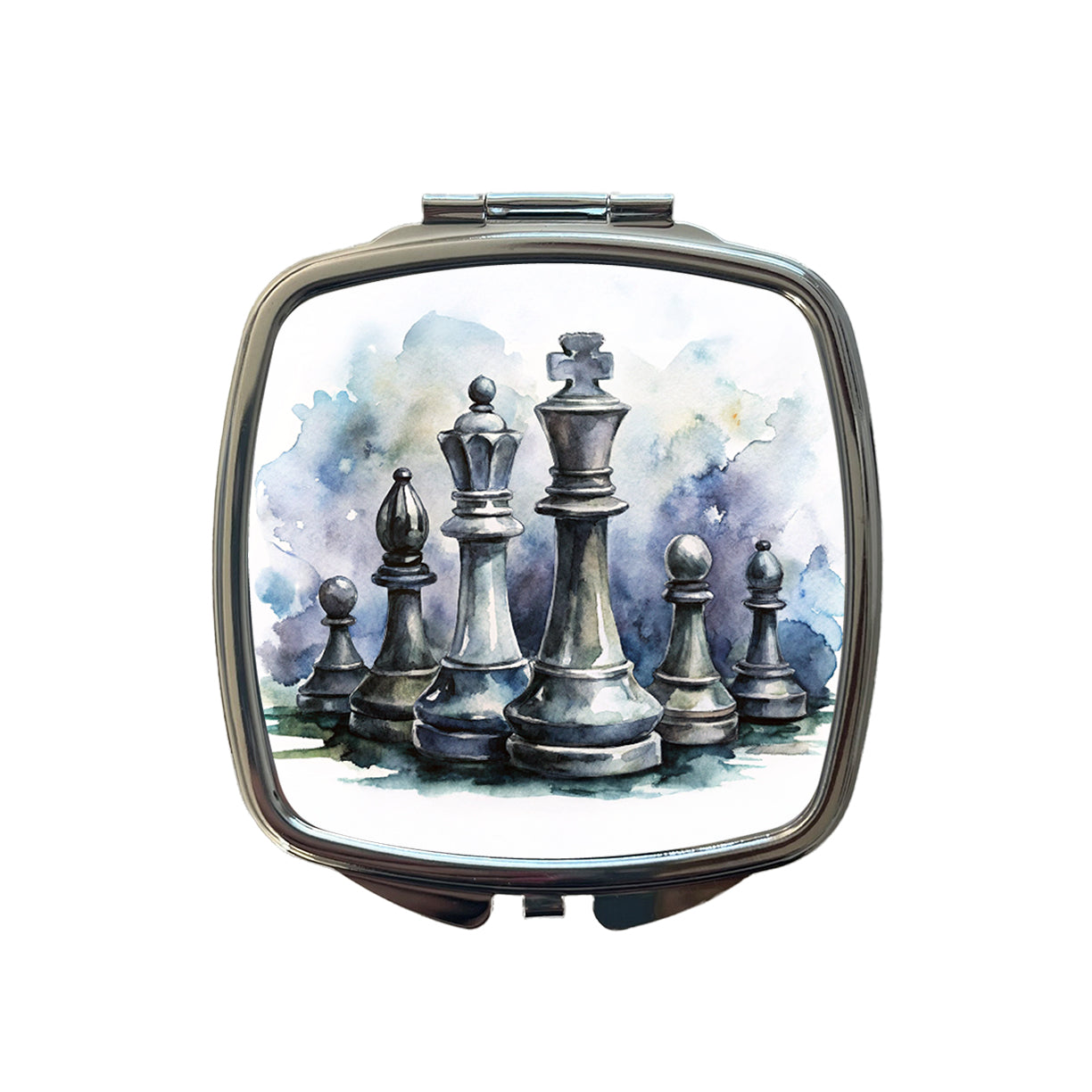 Black And White Chess Pieces Watercolor Small Travel Purse Handbag Pocket Makeup Compact Mirror