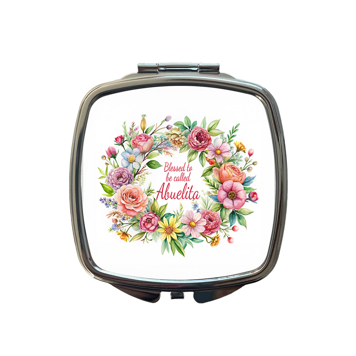Blessed To Be Called Abuelita Spanish Grandma Flowers Floral Small Travel Purse Handbag Pocket Makeup Compact Mirror