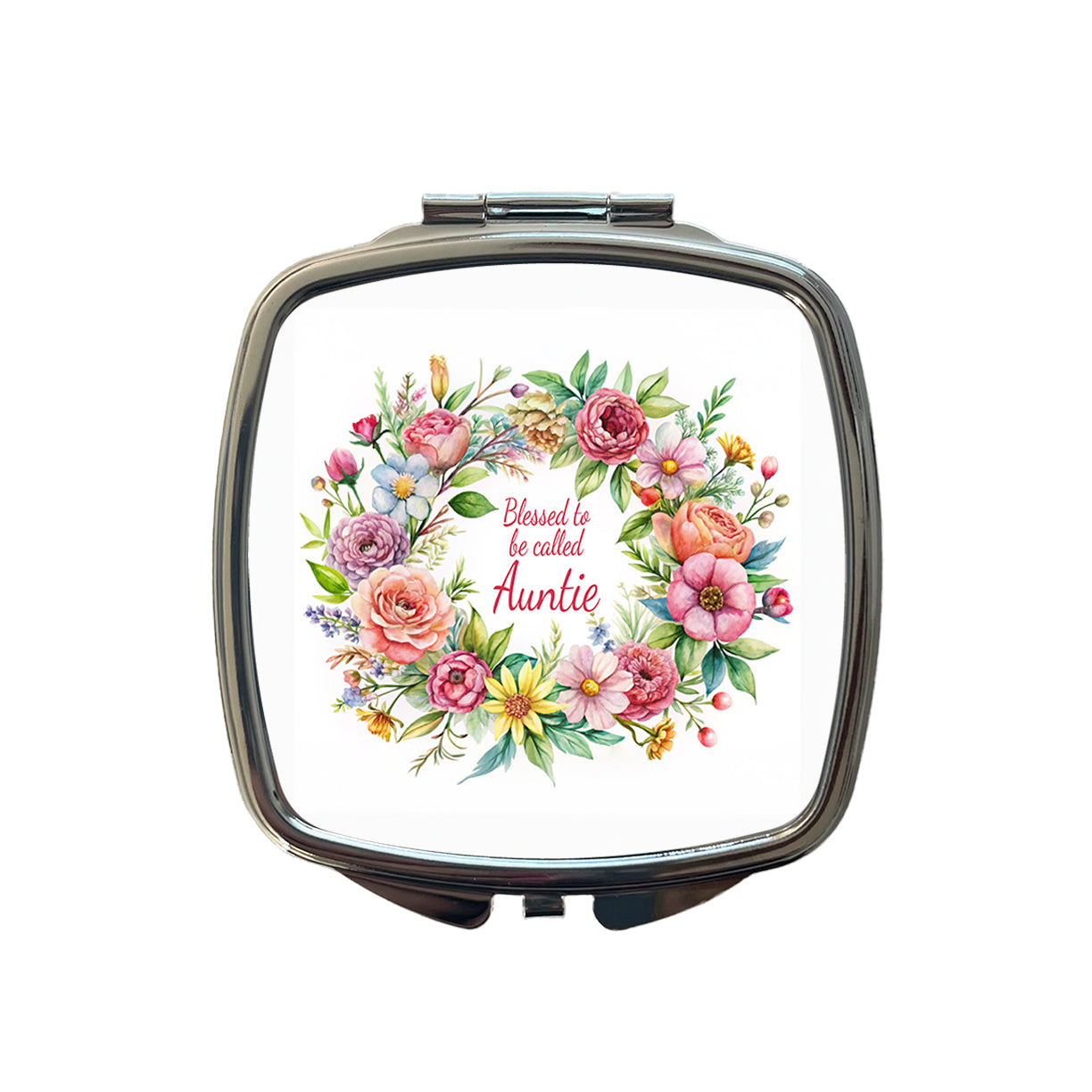 Blessed To Be Called Auntie Aunt Flowers Floral Small Travel Purse Handbag Pocket Makeup Compact Mirror