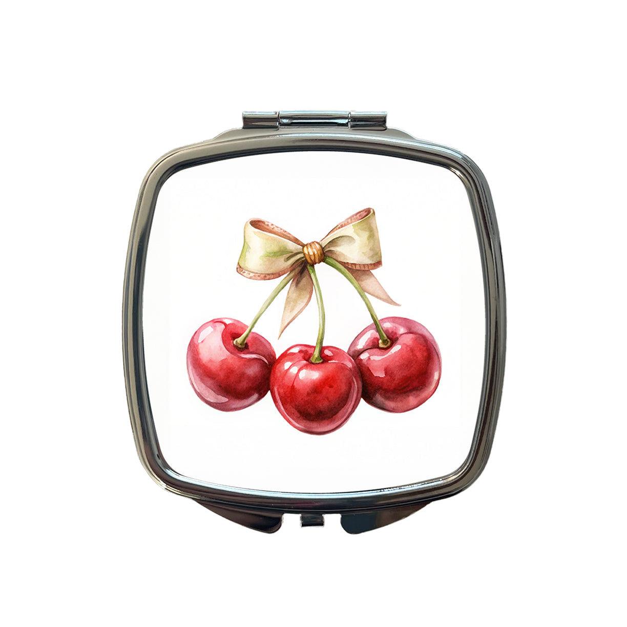 Bow Tied Around Cherries Coquette Small Travel Purse Handbag Pocket Makeup Compact Mirror