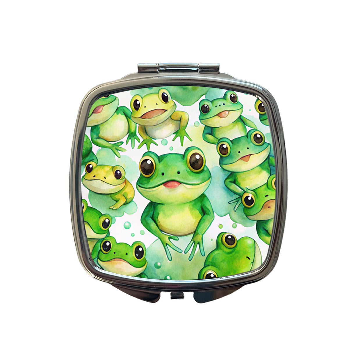 Bunch Of Cute Green Frogs Watercolor Small Travel Purse Handbag Pocket Makeup Compact Mirror