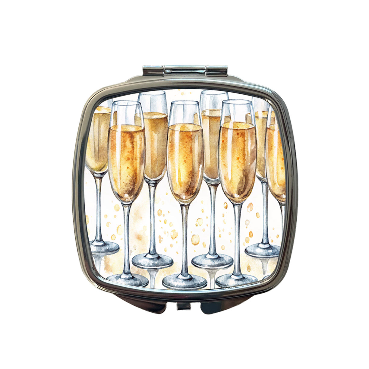 Champagne Glasses Small Travel Purse Handbag Pocket Makeup Compact Mirror