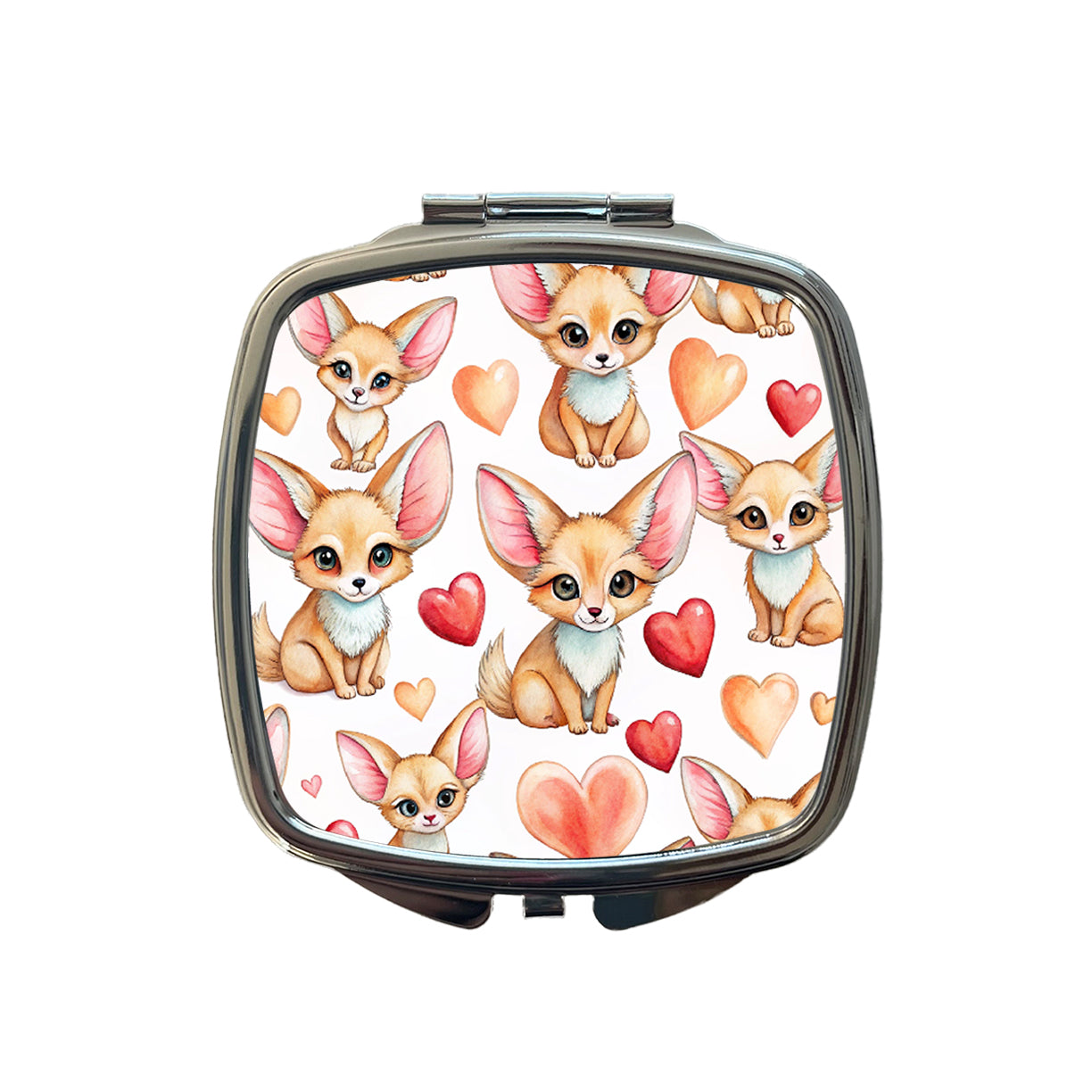 Chibi Fenec Foxes And Hearts Small Travel Purse Handbag Pocket Makeup Compact Mirror