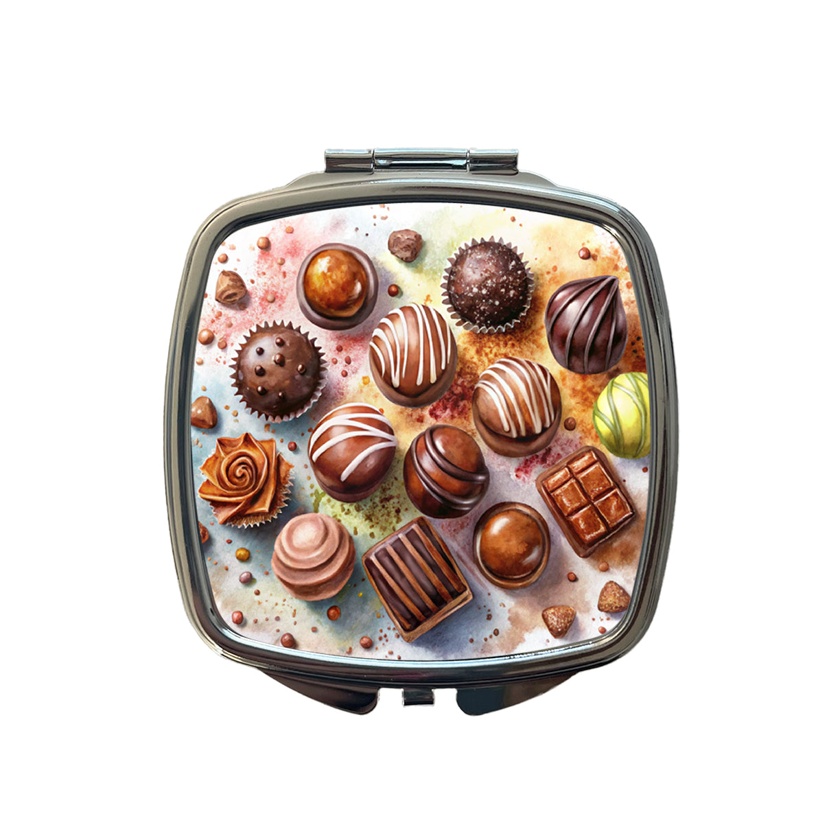 Chocolates Dark Milk Candy Watercolor Small Travel Purse Handbag Pocket Makeup Compact Mirror