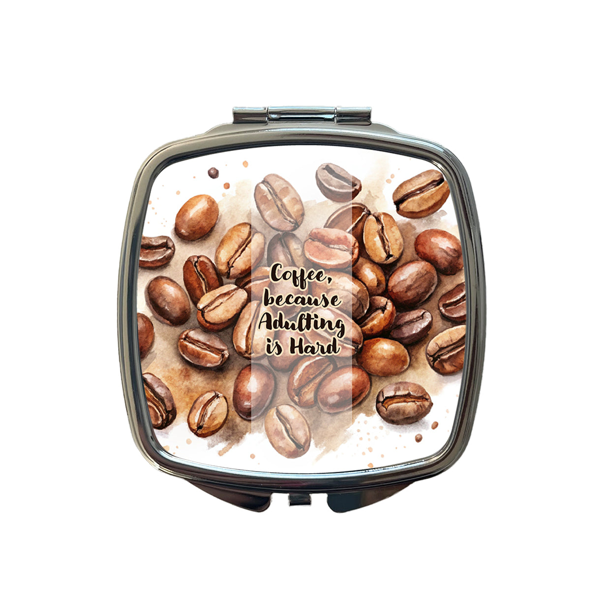 Coffee Because Adulting Is Hard Funny Small Travel Purse Handbag Pocket Makeup Compact Mirror